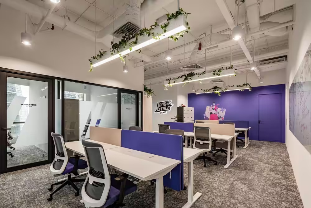 blue and white office design