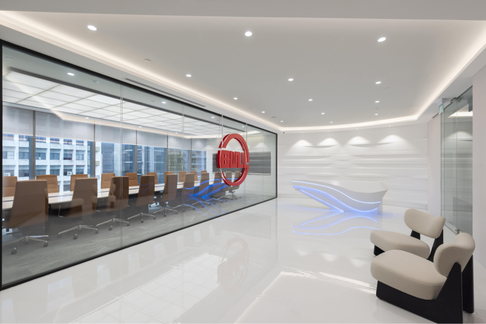 blue white office design